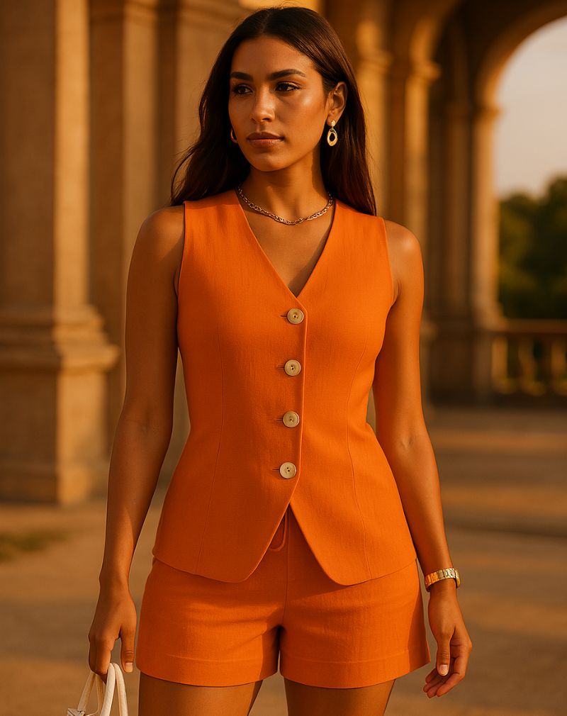 Set Due Pezzi con Shorts e Gilet | Set Riana a Colore Unito Senza Maniche per Donna TIAMUSE Set Due Pezzi