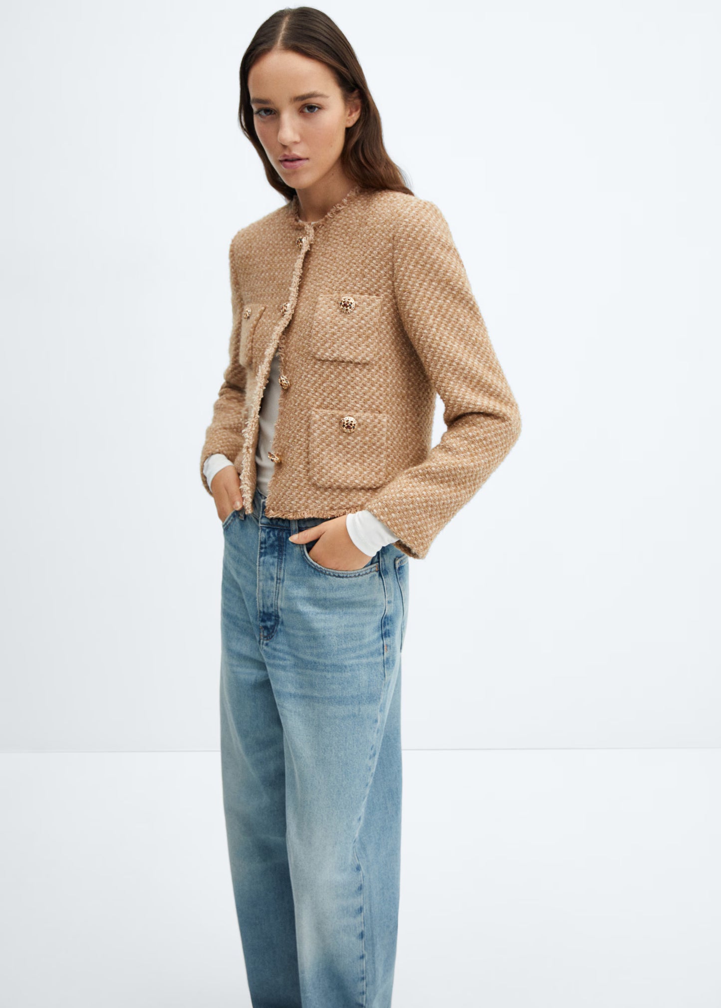 Giacca Tweed Beige Donna | Giacca Elegante per Ufficio e Occasioni Speciali Autunno Inverno 2025