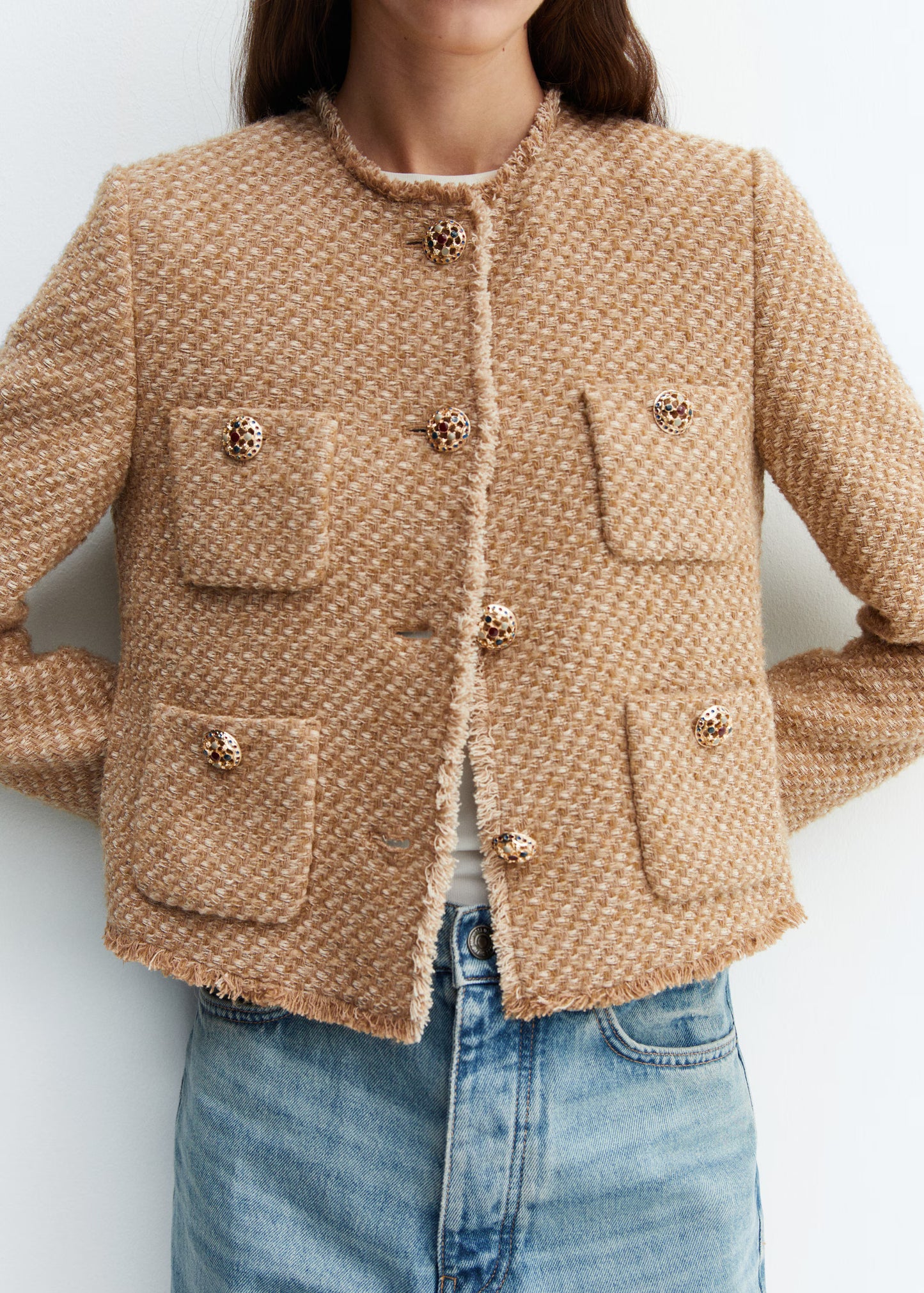 Giacca Tweed Beige Donna | Giacca Elegante per Ufficio e Occasioni Speciali Autunno Inverno 2025