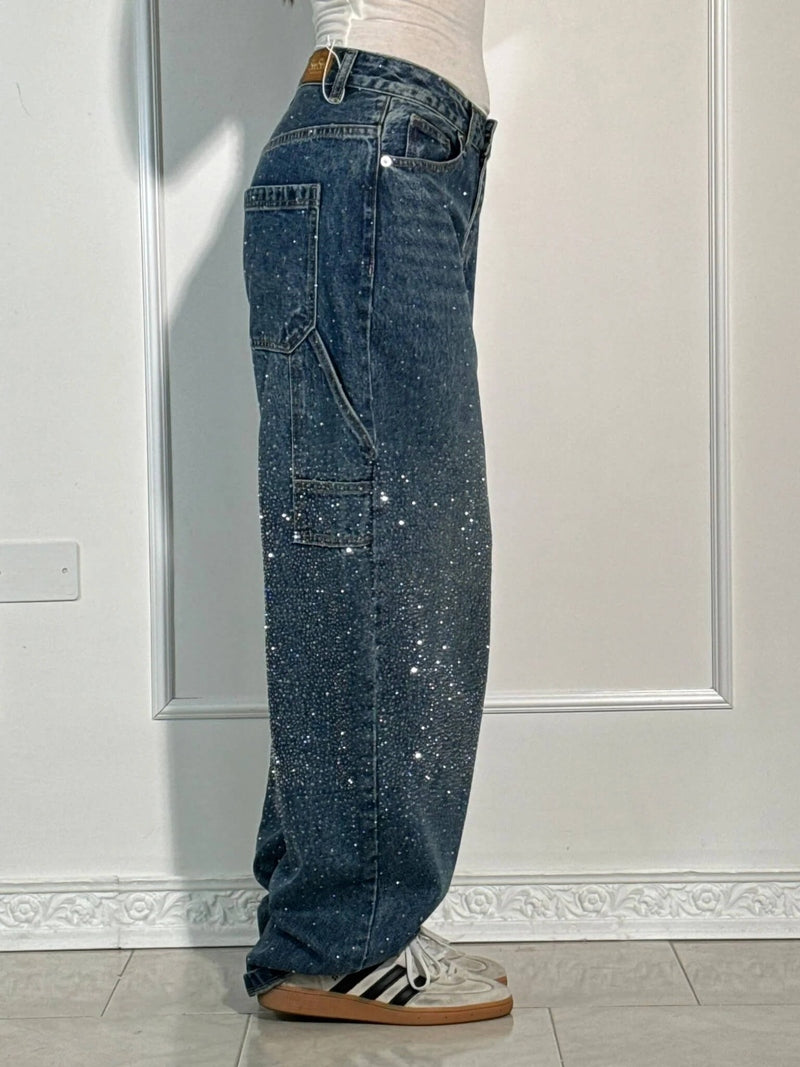 Jeans Riona Baggy Balloon con Brillanti – Look Deciso per Ogni Occasione