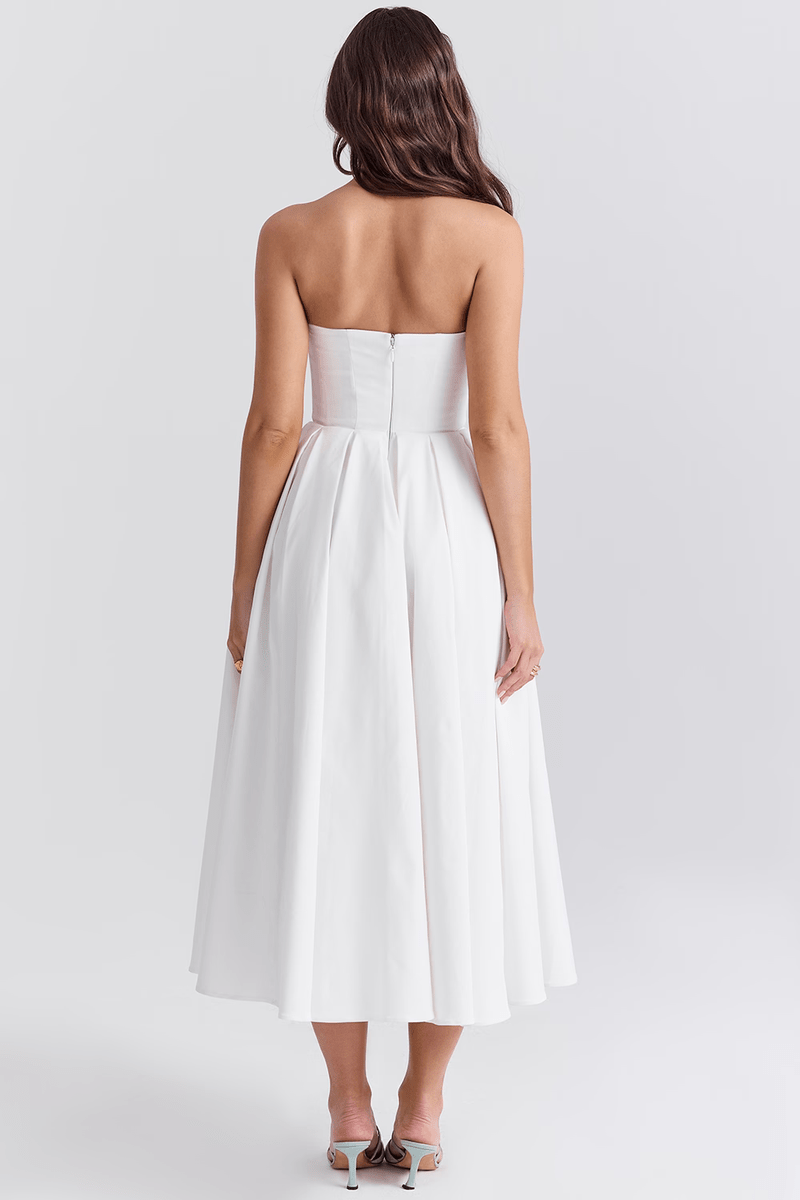 Abito Bianco Midi Bustier con Vestibilità a Corsetto - Perfetto per matrimoni ed Eventi | Tiamusi TIAMUSE Dress Bustier
