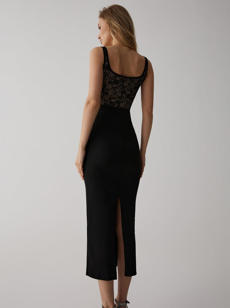 Abito Elegante con Corpetto a Corsetto in Pizzo Nero | Vestito Raquel TIAMUSE Dresses