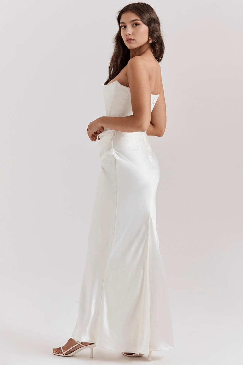 Abito da Sera Elegante in Raso Bianco con Corsetto Strutturato | Venera TIAMUSE Vestito Lungo