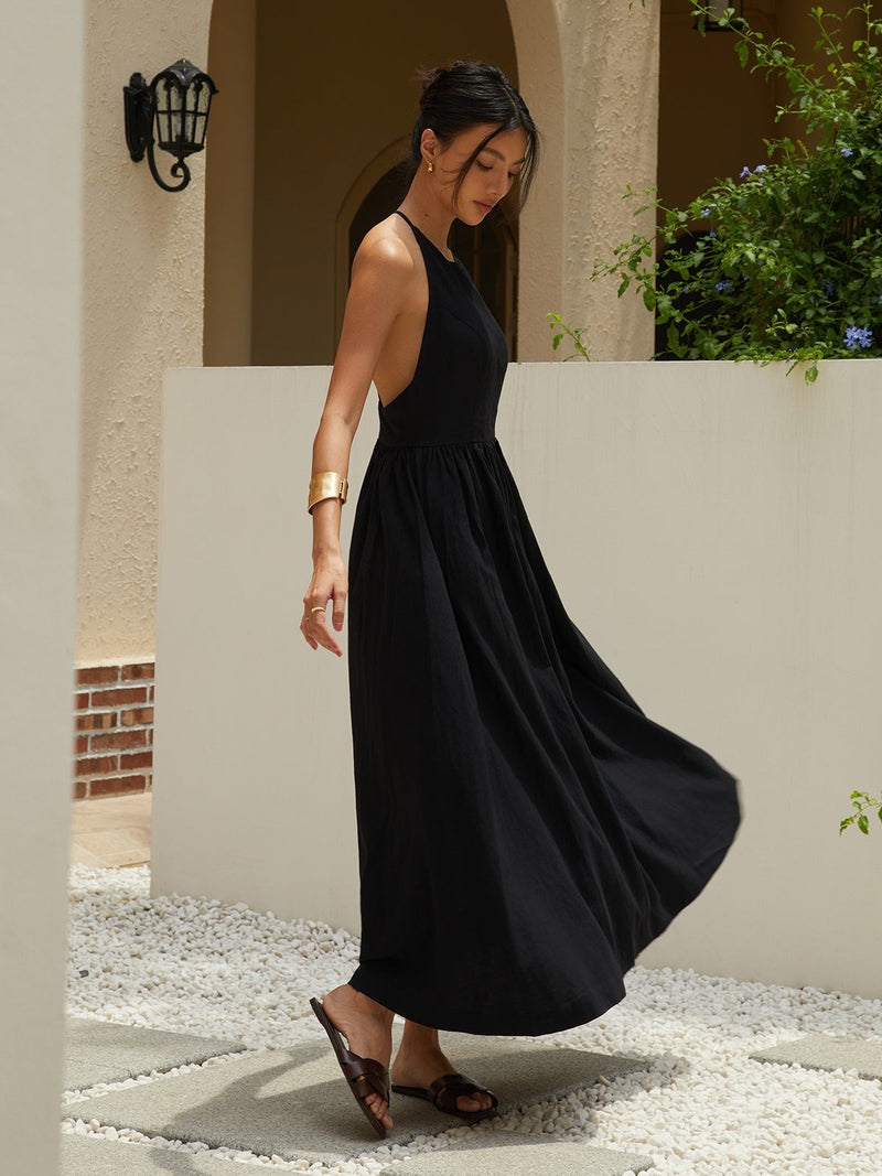 Abito Lungo Senza Schiena per Tutti i Giorni e Occasioni Speciali | Abito in Lino Laia TIAMUSE Dresses