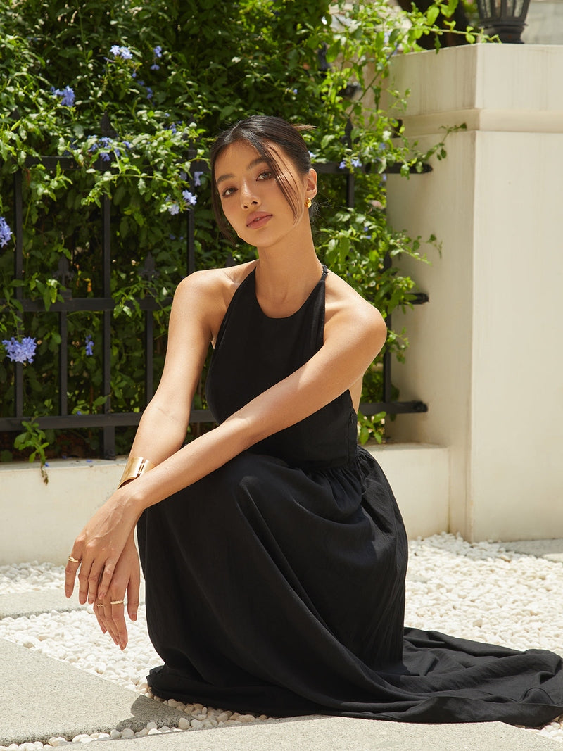 Abito Lungo Senza Schiena per Tutti i Giorni e Occasioni Speciali | Abito in Lino Laia TIAMUSE Dresses