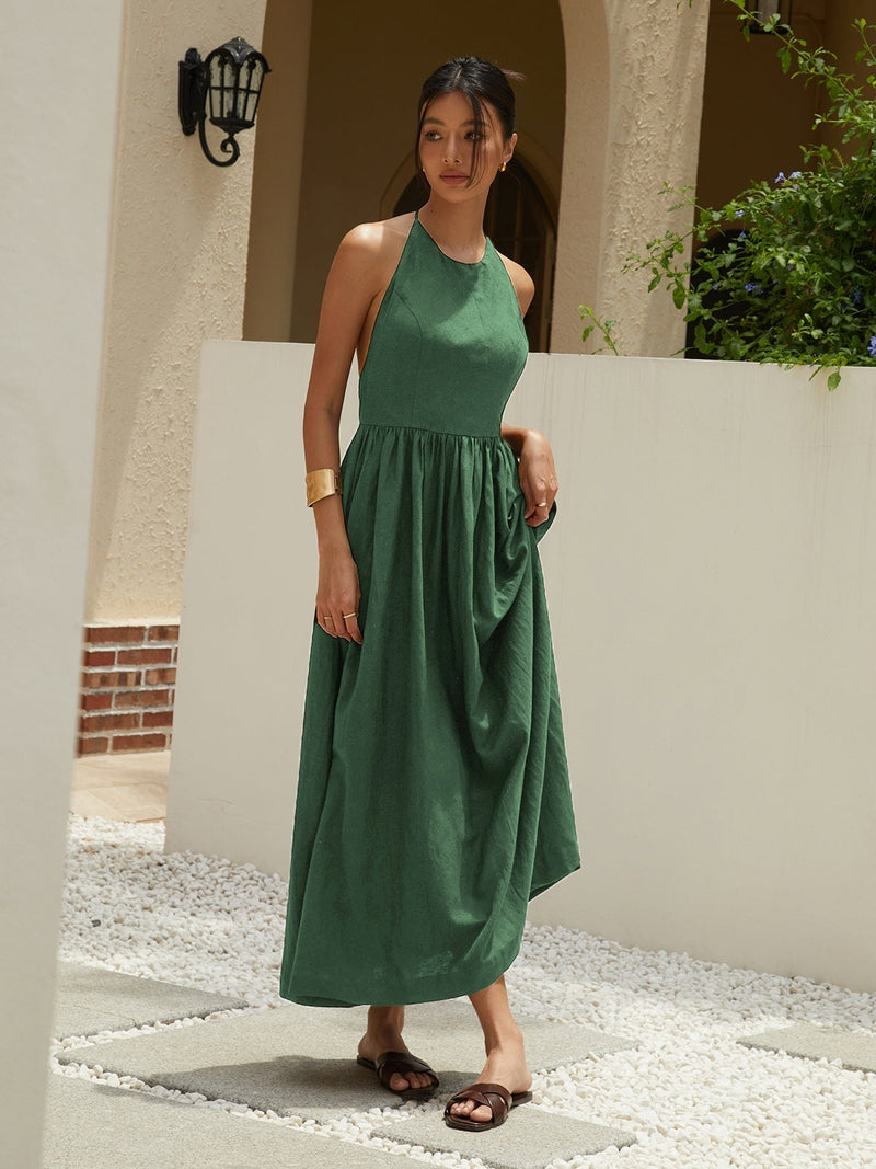 Abito Lungo Senza Schiena per Tutti i Giorni e Occasioni Speciali | Abito in Lino Laia TIAMUSE Dresses