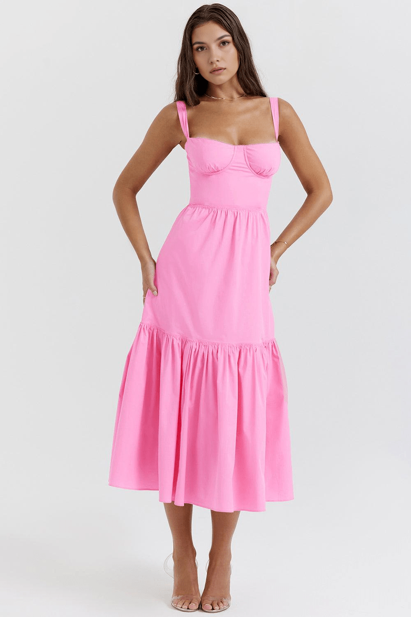 Abito Midi Elegante Camille | Vestito Estivo Floreale con Scollo Quadrato TIAMUSE VESTITO MIDI CAMILLE