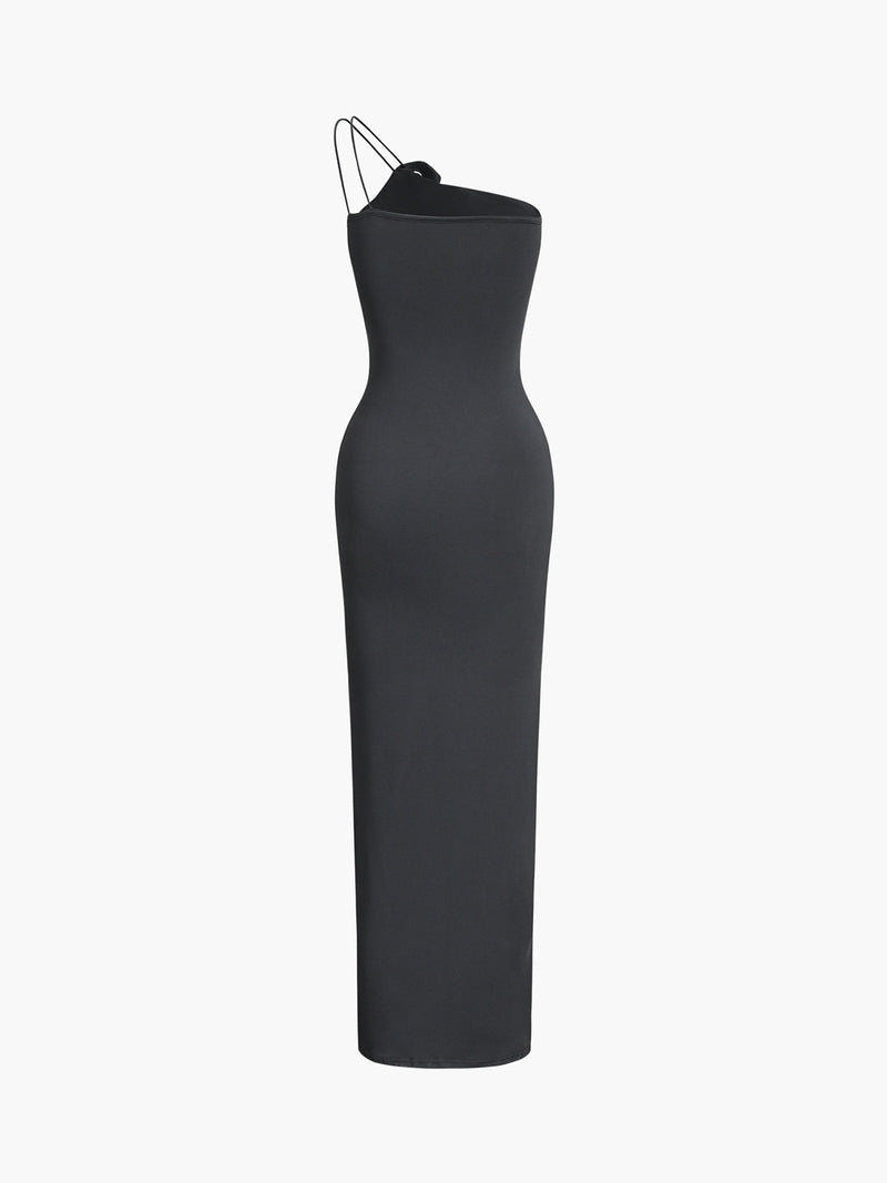 Abito Midi Nero per Cerimonie e Serate Eleganti | Modello a Fiori con Spalle Scoperte - Emilis TIAMUSE Abito GLAM