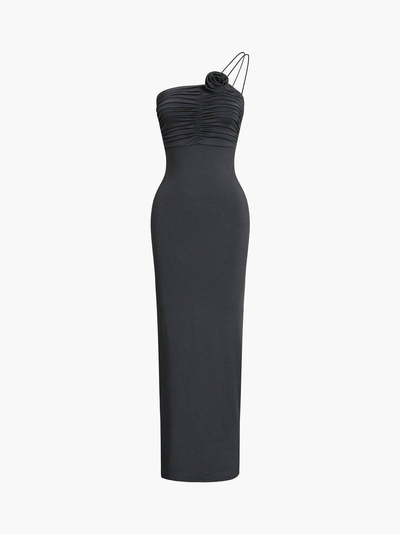 Abito Midi Nero per Cerimonie e Serate Eleganti | Modello a Fiori con Spalle Scoperte - Emilis TIAMUSE Abito GLAM
