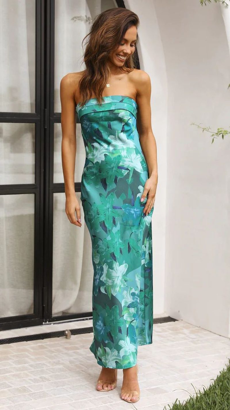 Abito da Donna in Raso Senza Spalline – Chic e Luminoso per Occasioni Eleganti TIAMUSE Abito