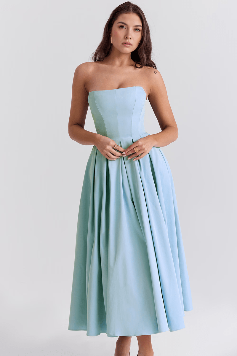 Abito da donna di tendenza 2025 - Abito midi blu con corsetto per eventi | Tiamusi TIAMUSE Dress Bustier