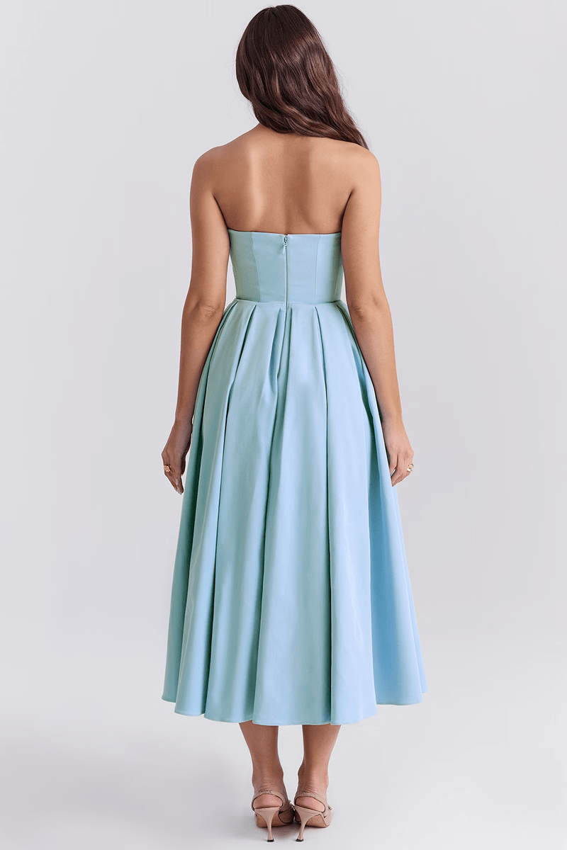 Abito da donna di tendenza 2025 - Abito midi blu con corsetto per eventi | Tiamusi TIAMUSE Dress Bustier