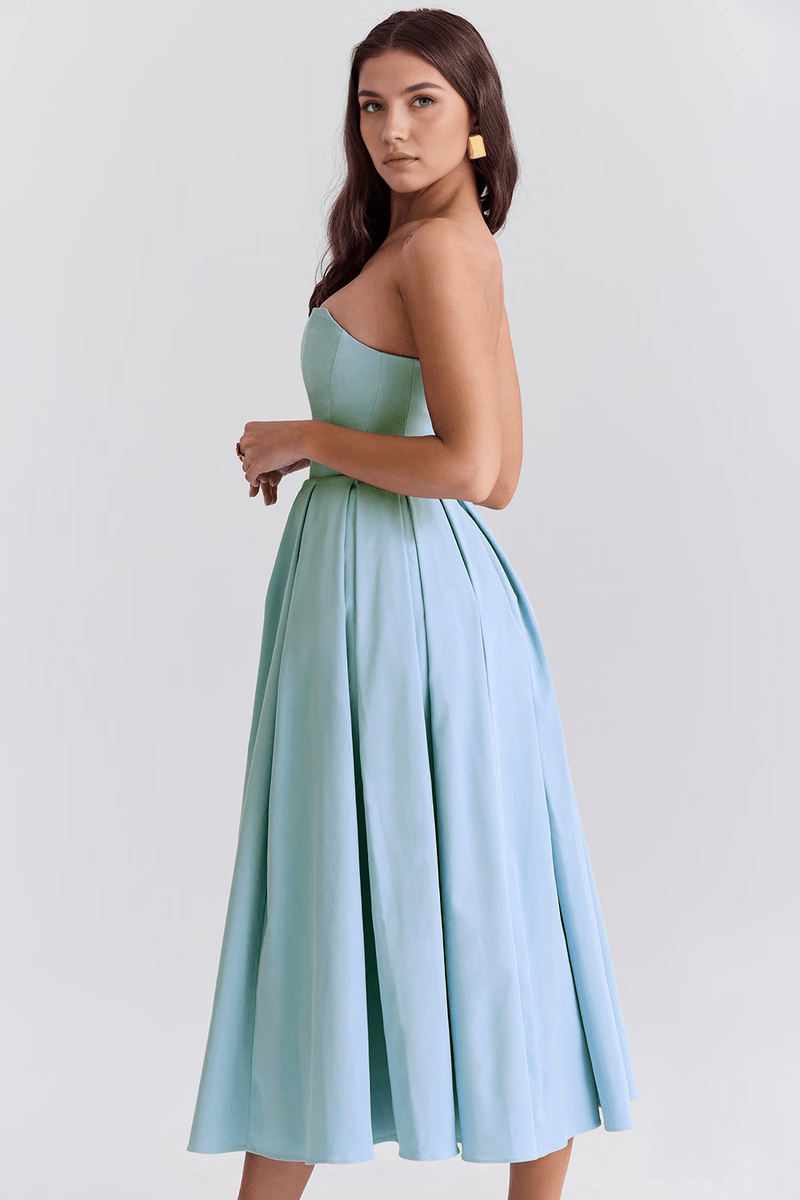 Abito da donna di tendenza 2025 - Abito midi blu con corsetto per eventi | Tiamusi TIAMUSE Dress Bustier