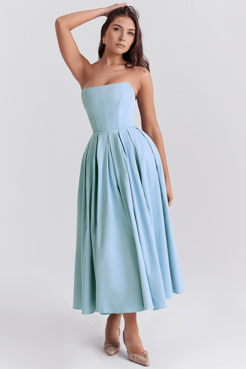 Abito da donna di tendenza 2025 - Abito midi blu con corsetto per eventi | Tiamusi TIAMUSE Dress Bustier