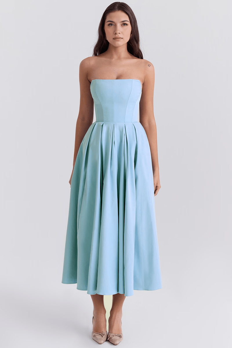 Abito da donna di tendenza 2025 - Abito midi blu con corsetto per eventi | Tiamusi TIAMUSE Dress Bustier