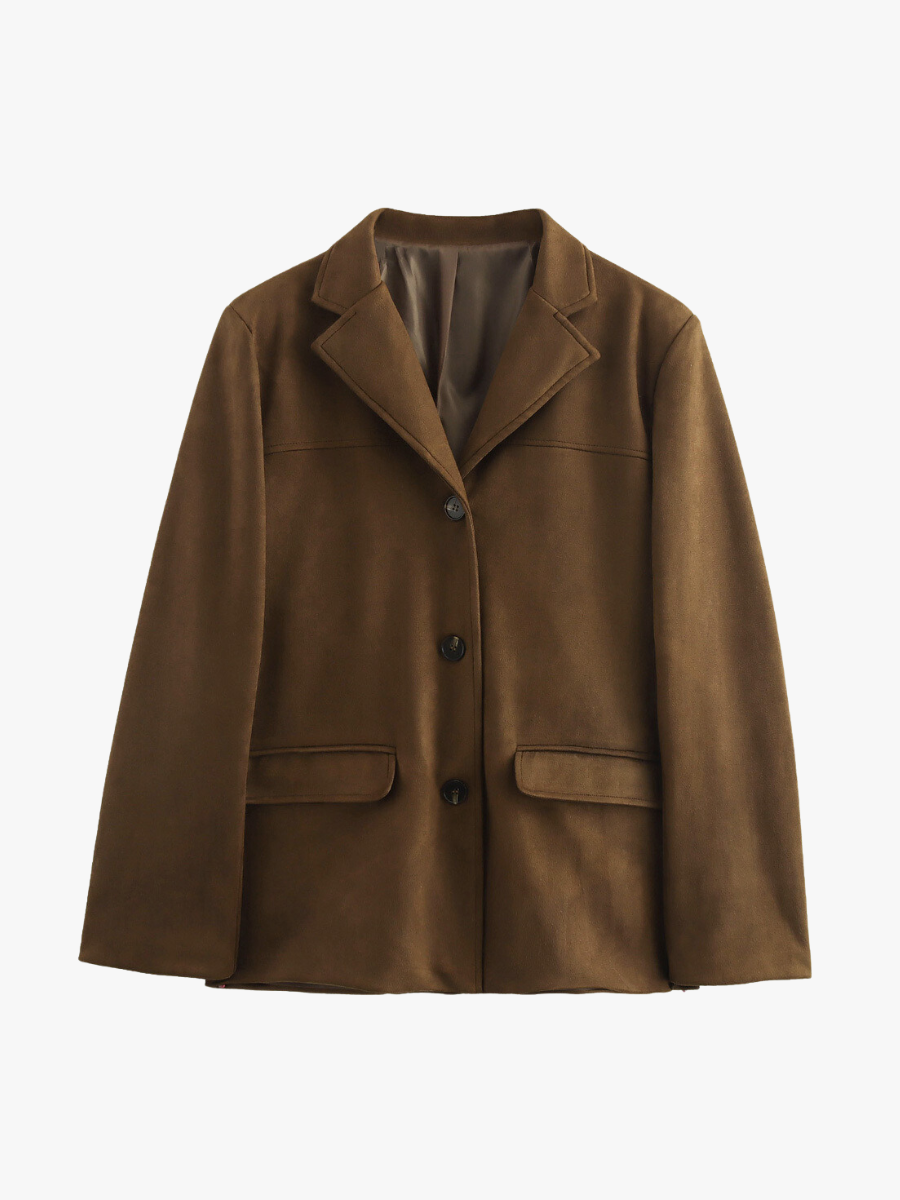 Blazer Classico in Similpelle Scamosciata Marrone TIAMUSE Outwear