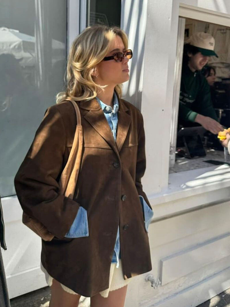 Blazer Classico in Similpelle Scamosciata Marrone TIAMUSE Outwear