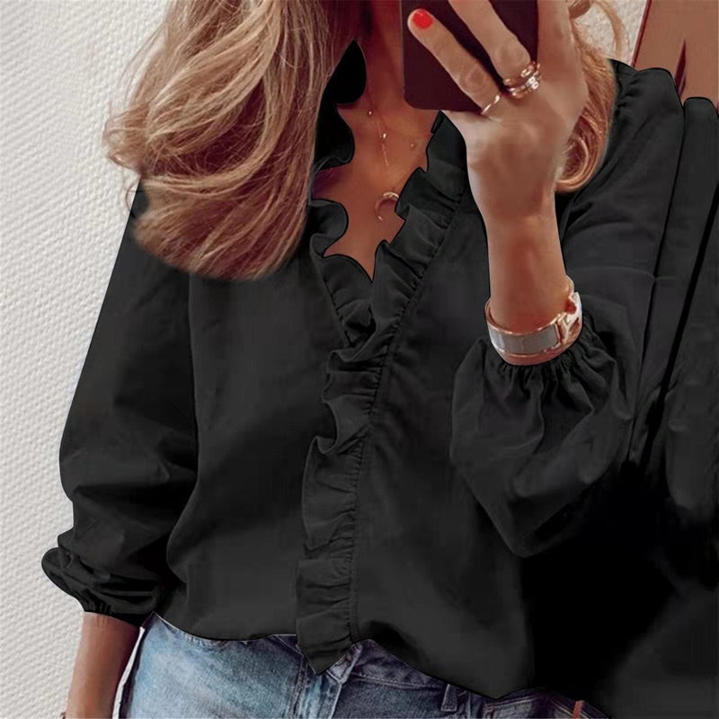 Blusa Arricciata da Donna Zoe | Blusa con Maniche Lunghe e Orlo Arricciato per Ufficio e Uso Quotidiano TIAMUSE Blusa