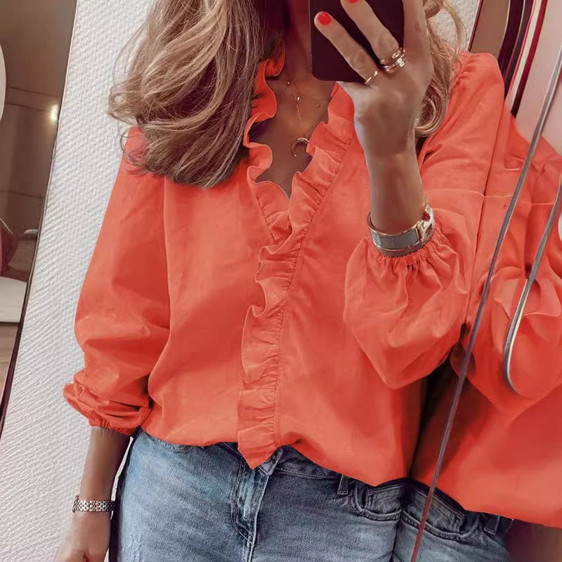 Blusa Arricciata da Donna Zoe | Blusa con Maniche Lunghe e Orlo Arricciato per Ufficio e Uso Quotidiano TIAMUSE Blusa
