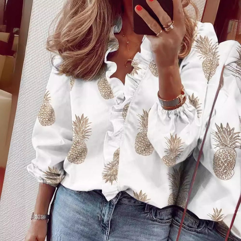 Blusa Arricciata da Donna Zoe | Blusa con Maniche Lunghe e Orlo Arricciato per Ufficio e Uso Quotidiano TIAMUSE Blusa