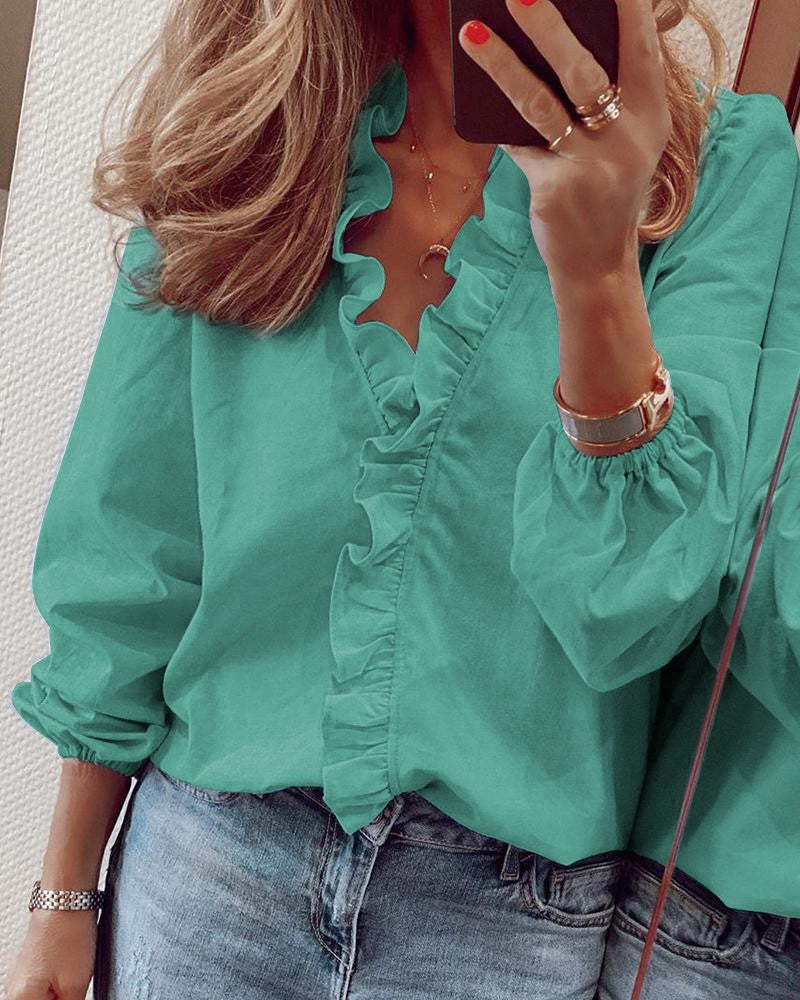 Blusa Arricciata da Donna Zoe | Blusa con Maniche Lunghe e Orlo Arricciato per Ufficio e Uso Quotidiano TIAMUSE Blusa