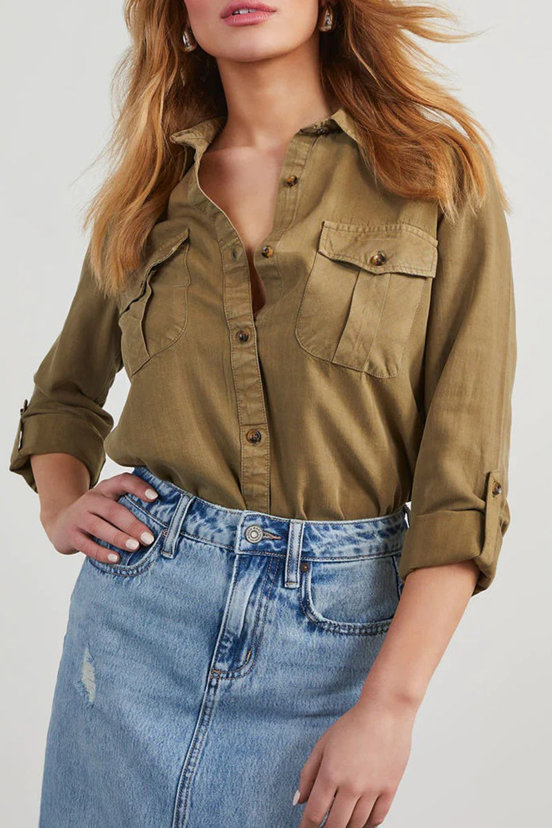 Blusa Casual Elegante con Tasche e Collo Ribattuto | Camicia in Cotone e Denim TIAMUSE Tops/Blouses & Shirts