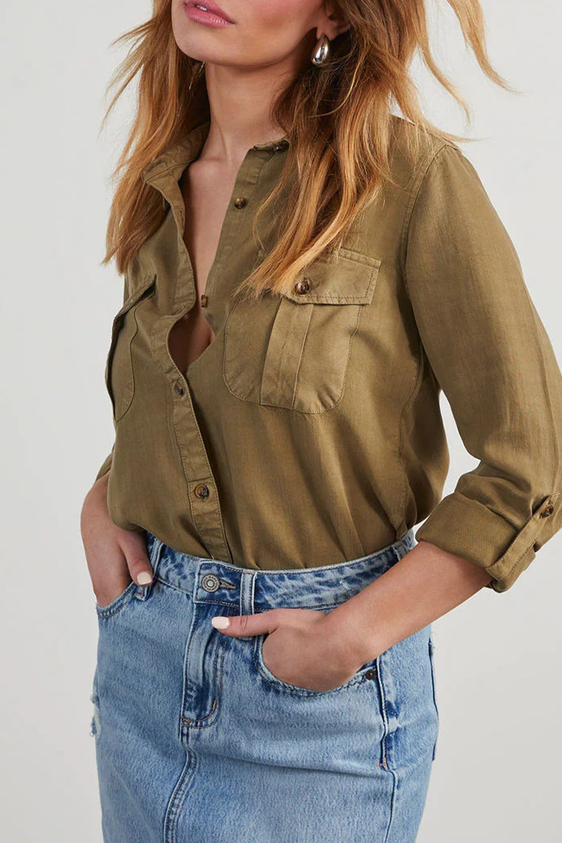 Blusa Casual Elegante con Tasche e Collo Ribattuto | Camicia in Cotone e Denim TIAMUSE Tops/Blouses & Shirts