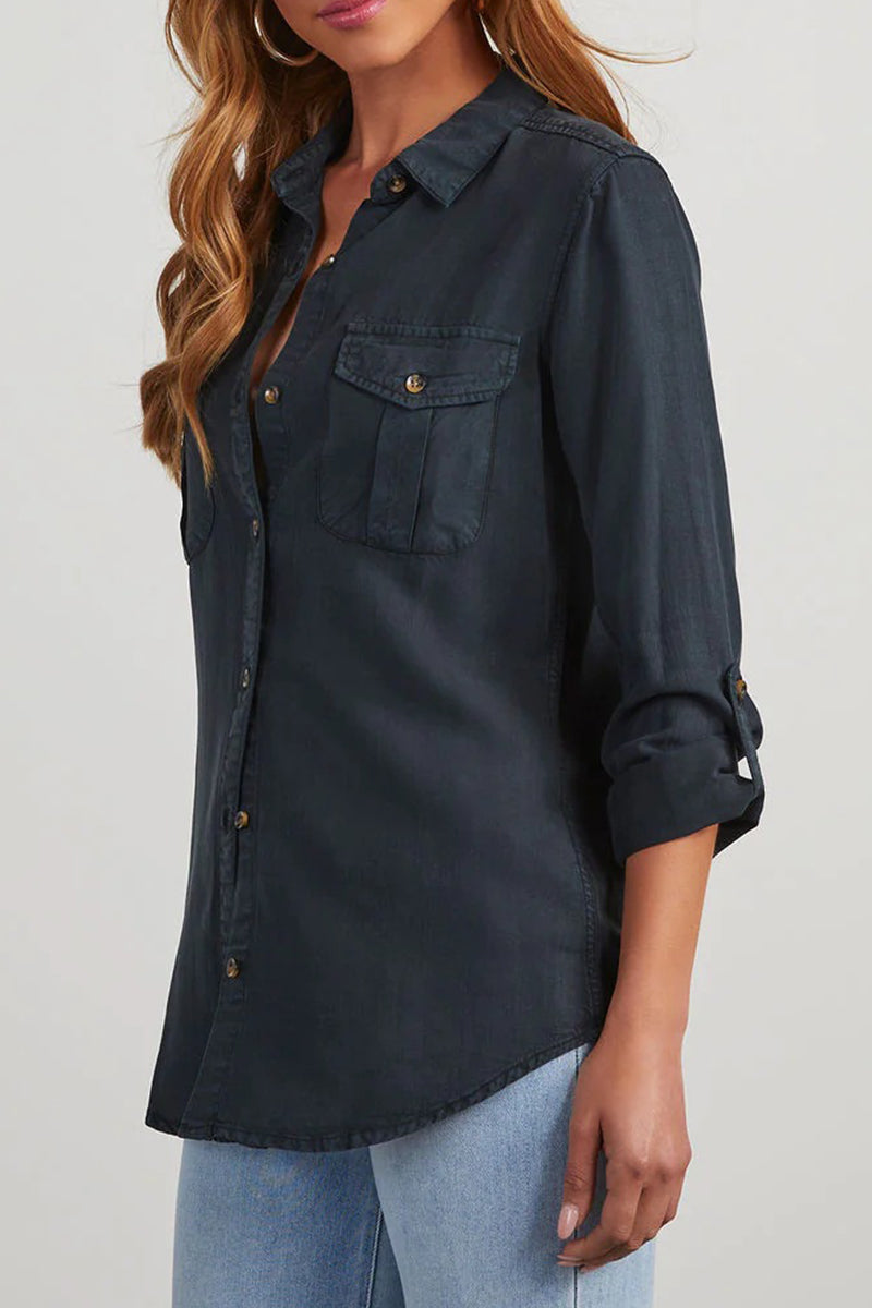 Blusa Casual Elegante con Tasche e Collo Ribattuto | Camicia in Cotone e Denim TIAMUSE Tops/Blouses & Shirts