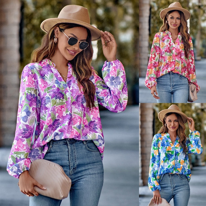 Blusa Floreale da Donna con Scollo a V per Primavera ed Estate in 3 Colori | Anita TIAMUSE Blusa