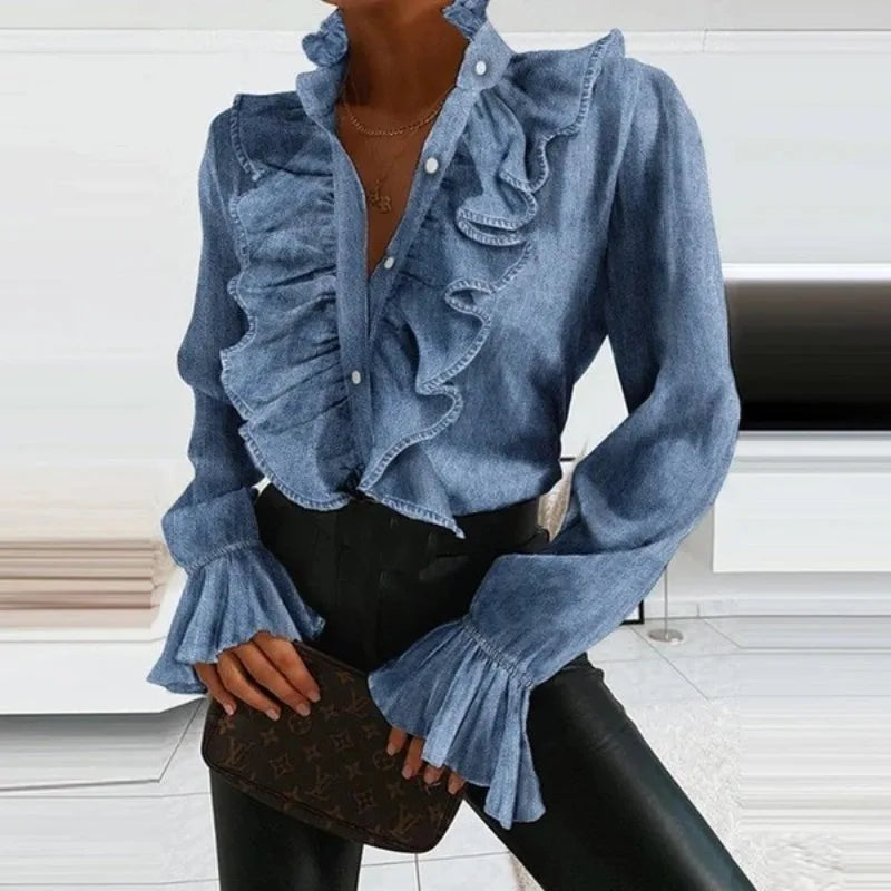 Blusa Moda Amili | Camicia Trendy con Volant e Bottoni per Ufficio e Outfit da Sera TIAMUSE Camicia