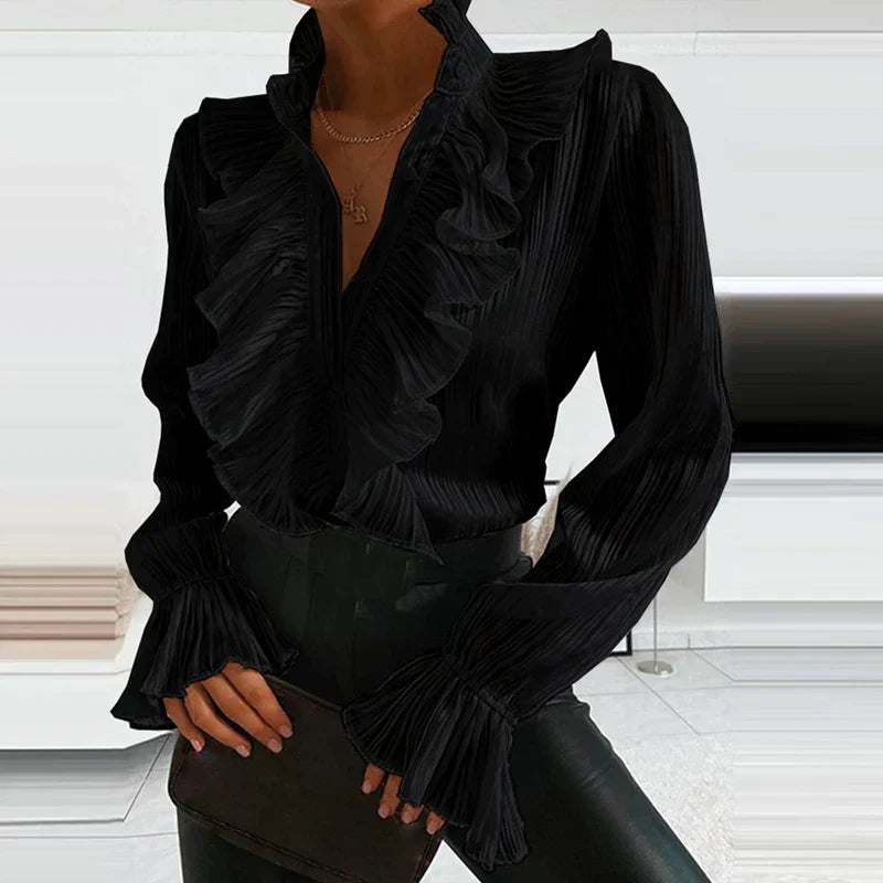 Blusa Moda Amili | Camicia Trendy con Volant e Bottoni per Ufficio e Outfit da Sera TIAMUSE Camicia
