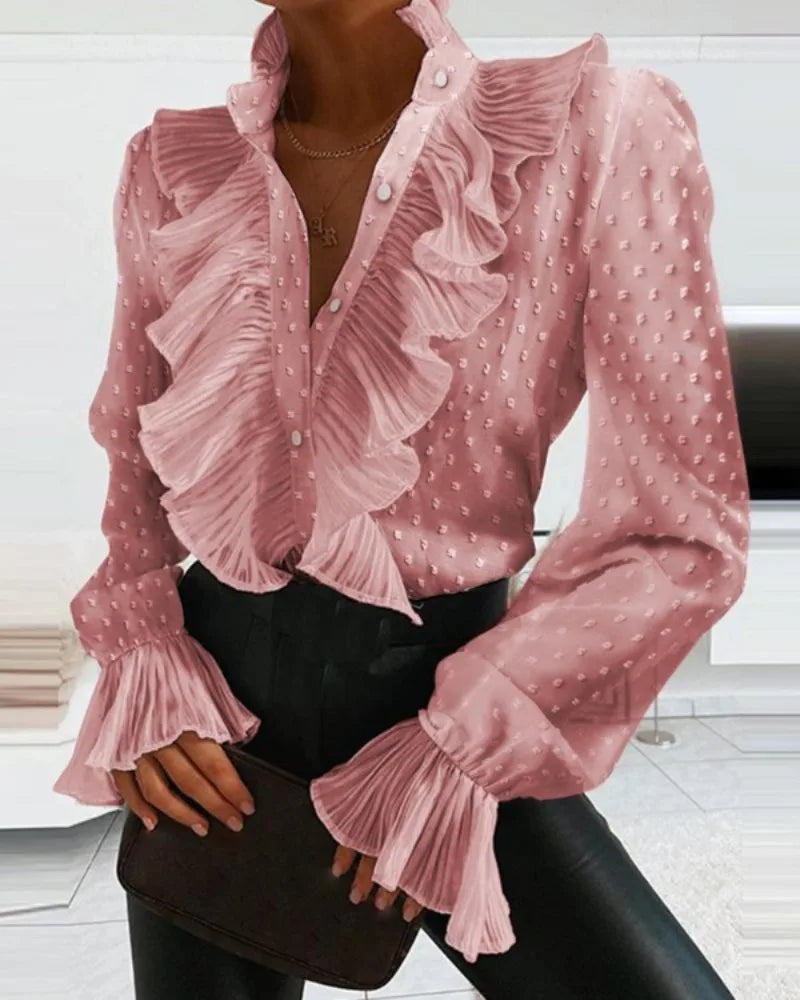Blusa Moda Amili | Camicia Trendy con Volant e Bottoni per Ufficio e Outfit da Sera TIAMUSE Camicia