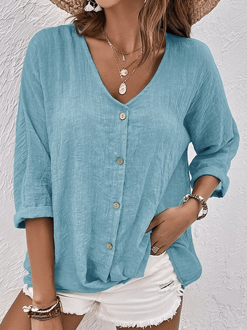 Blusa in Lino Traspirante | Camicia Emili Leggera con Scollo a V per Ufficio e Weekend TIAMUSE Shirt
