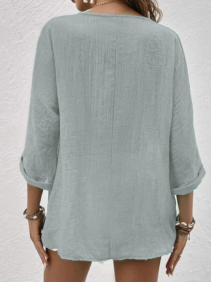 Blusa in Lino Traspirante | Camicia Emili Leggera con Scollo a V per Ufficio e Weekend TIAMUSE Shirt