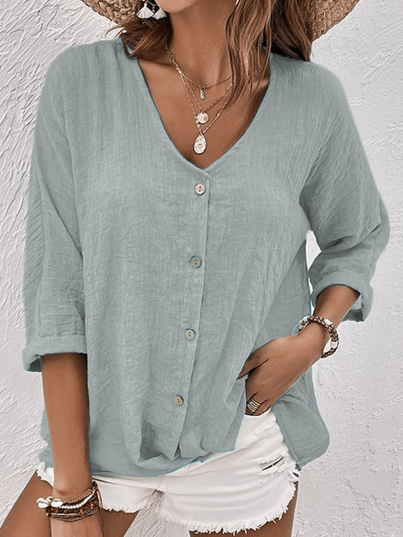 Blusa in Lino Traspirante | Camicia Emili Leggera con Scollo a V per Ufficio e Weekend TIAMUSE Shirt