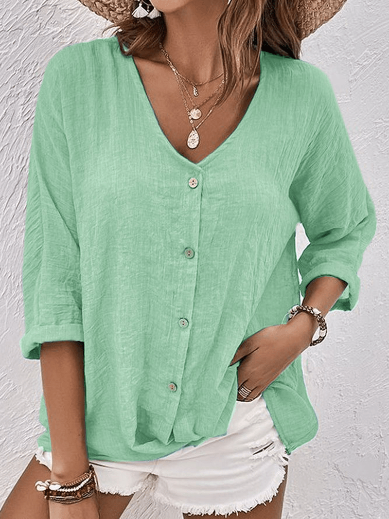 Blusa in Lino Traspirante | Camicia Emili Leggera con Scollo a V per Ufficio e Weekend TIAMUSE Shirt