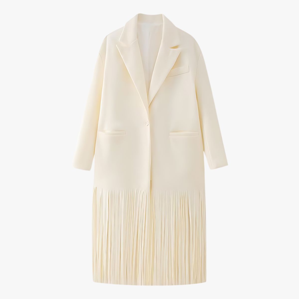 Cappotto Elegante in Bianco crema con Dettaglio Frange TIAMUSE Outwear