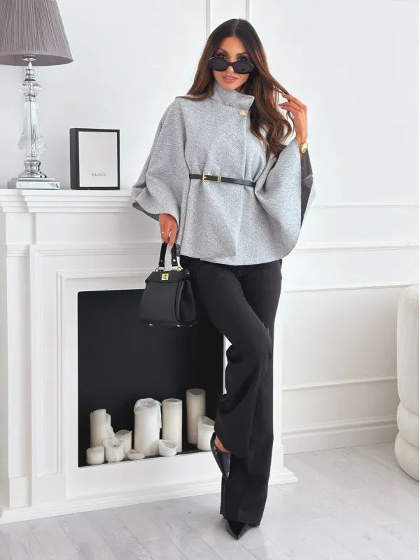Cappotto Mantella Elegante da Donna con Dettaglio Collo Alto Raffinato | Gabrieli TIAMUSE Outwear