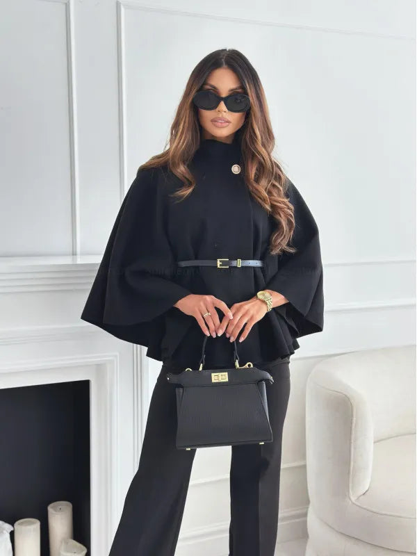 Cappotto Mantella Elegante da Donna con Dettaglio Collo Alto Raffinato | Gabrieli TIAMUSE Outwear
