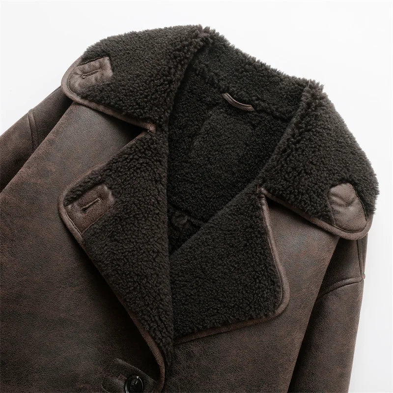 Cappotto Montone Donna | Dettagli in Ecopelle, Caldo Invernale TIAMUSE Outwear