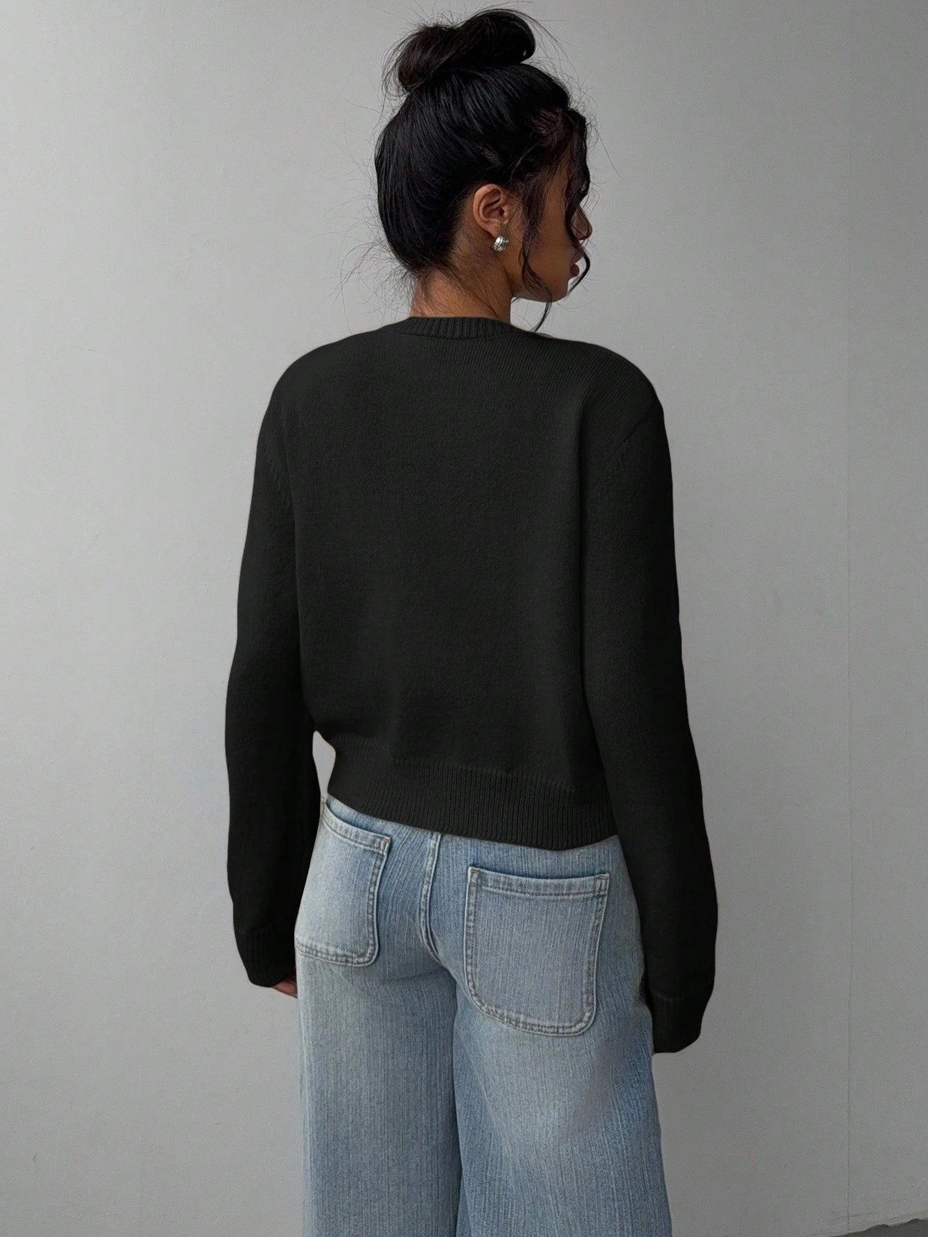 Cardigan Donna Casual Nero | Maglione Corto Slim con Scollo Rotondo TIAMUSE Cardigan