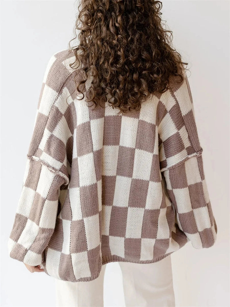 Cardigan Donna Oversize a Scacchi con Apertura Frontale | Autunno/Inverno 2025 TIAMUSE