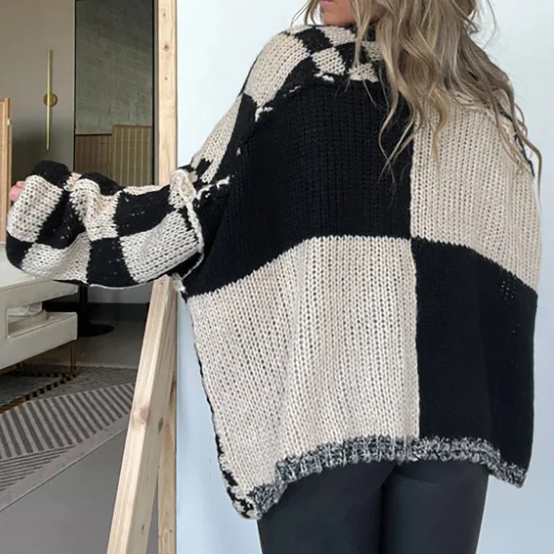 Cardigan Donna Oversize a Scacchi con Apertura Frontale | Trend 2025 TIAMUSE