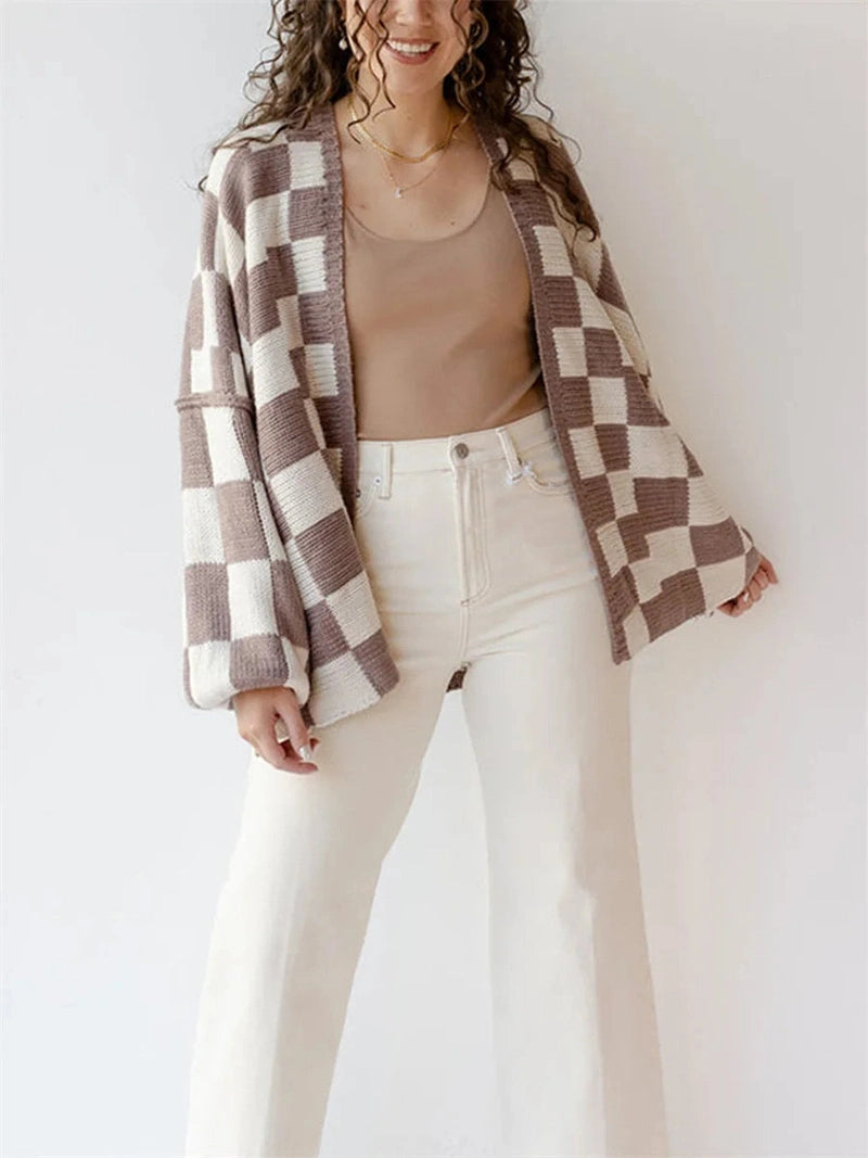 Cardigan Donna Oversize a Scacchi con Apertura Frontale | Autunno/Inverno 2025 TIAMUSE