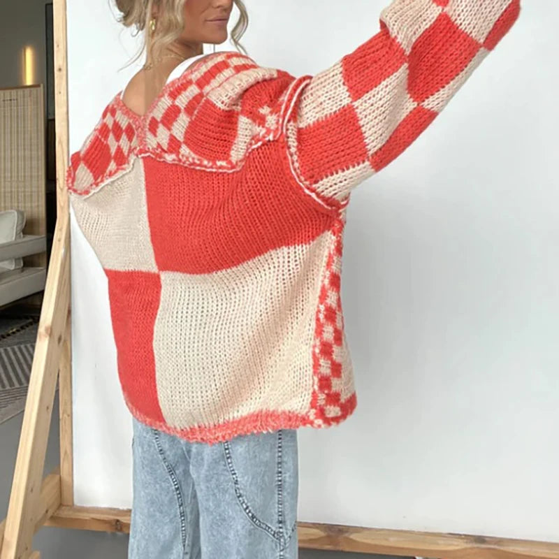 Cardigan Donna Oversize a Scacchi con Apertura Frontale | Trend 2025 TIAMUSE
