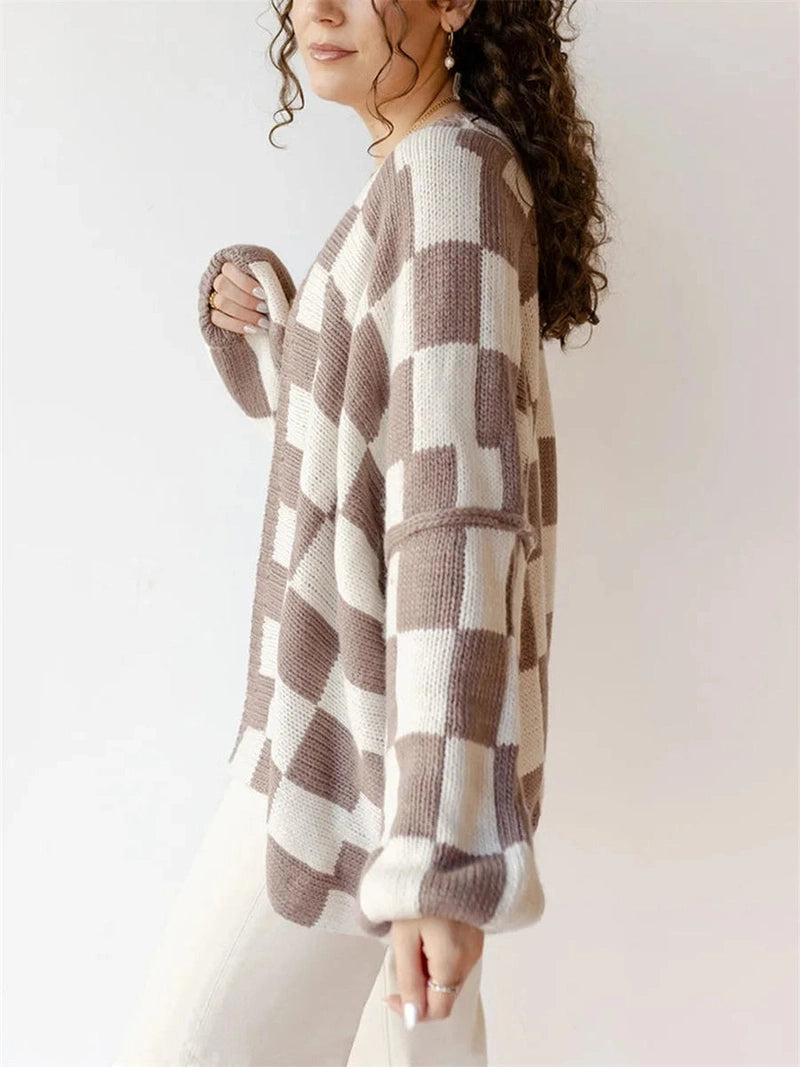 Cardigan Donna Oversize a Scacchi con Apertura Frontale | Autunno/Inverno 2025 TIAMUSE