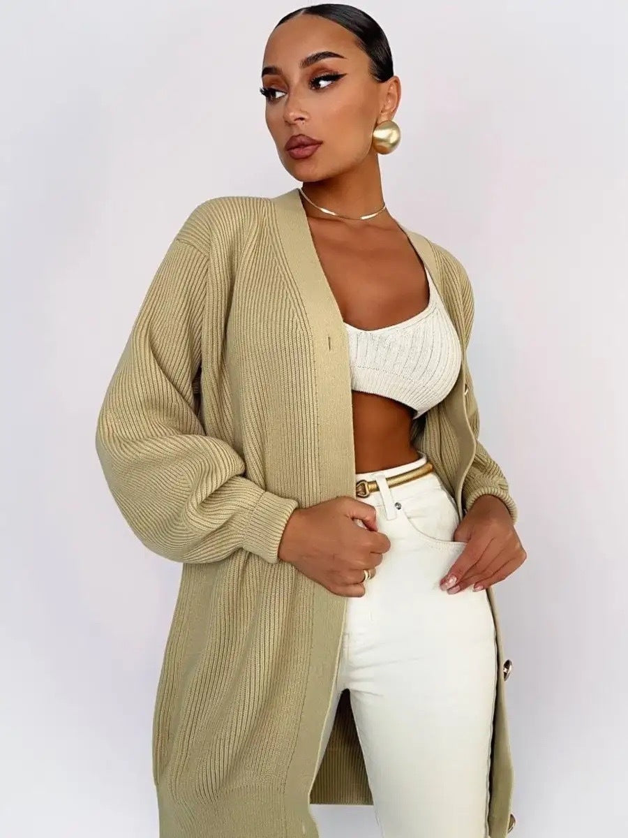 Cardigan Donna Oversize in Maglia con Scollo a V | Maglione Caldo Autunno/Inverno TIAMUSE