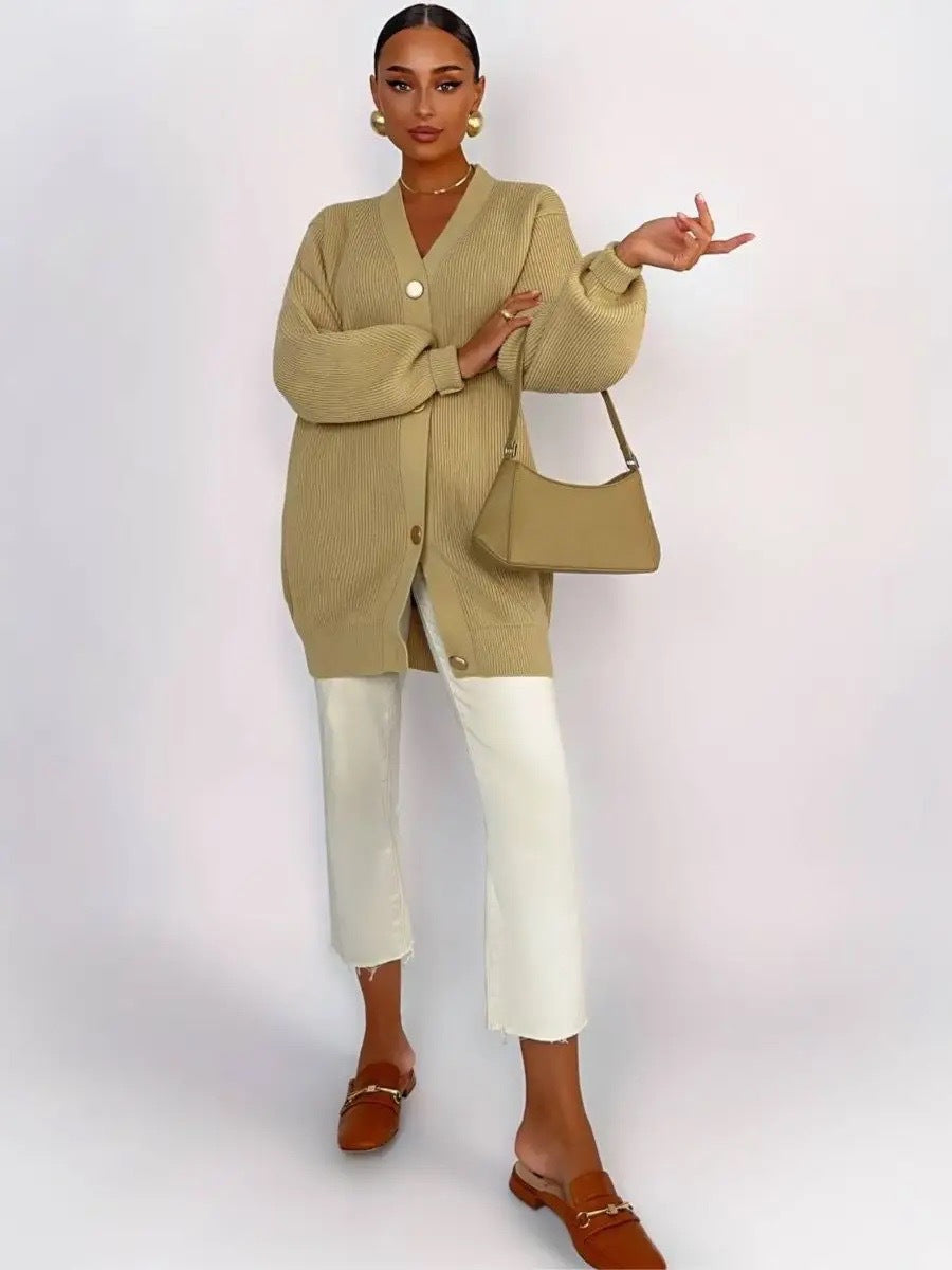 Cardigan Donna Oversize in Maglia con Scollo a V | Maglione Caldo Autunno/Inverno TIAMUSE
