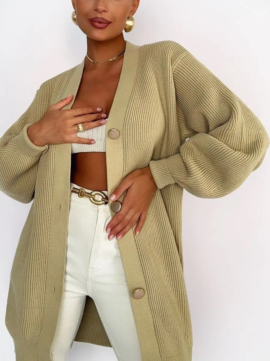 Cardigan Donna Oversize in Maglia con Scollo a V | Maglione Caldo Autunno/Inverno TIAMUSE