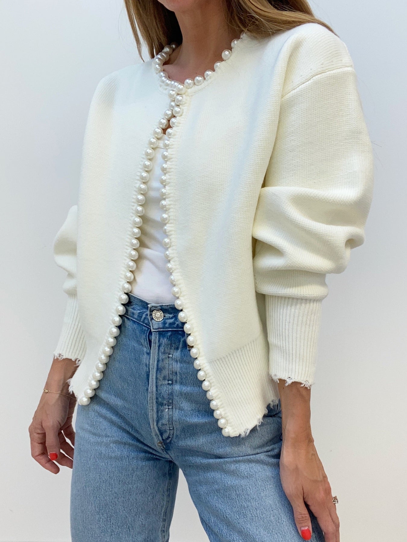 Cardigan Donna con Bordo di Perle | Maglia Elegante Moda 2025 Autunno Inverno TIAMUSE